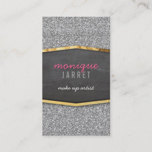 Customizable GLAMOROUS gold chalkboard panel glitter silver Business Card Template
