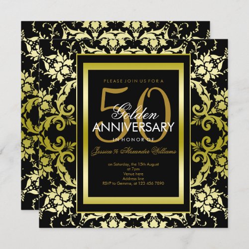 Glamorous Gold Damask 50th Wedding Anniversary Invitation