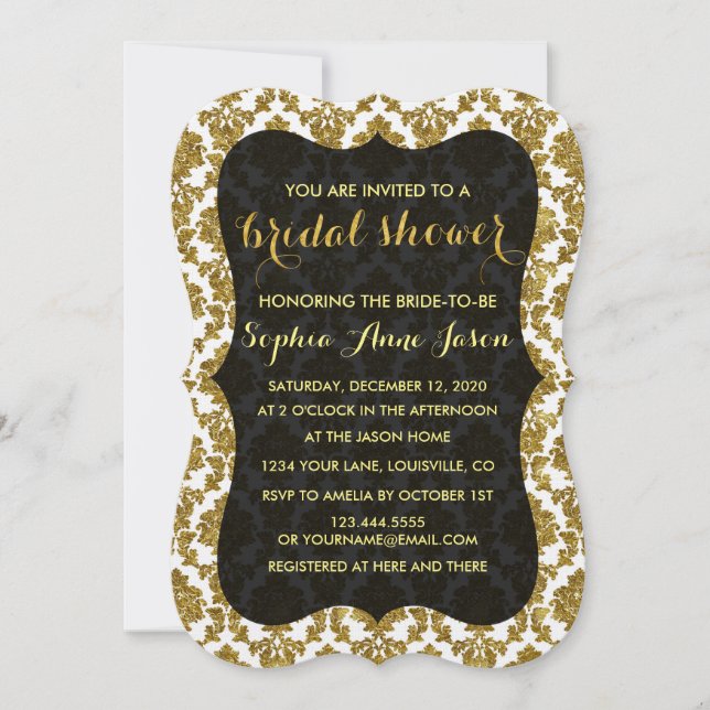 Glamorous Gold Damask Bridal Shower Invitation (Front)