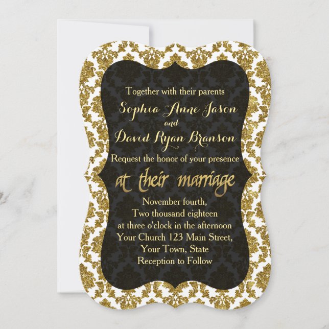 Glamorous Gold Damask Gold Foil Wedding Invitation (Front)