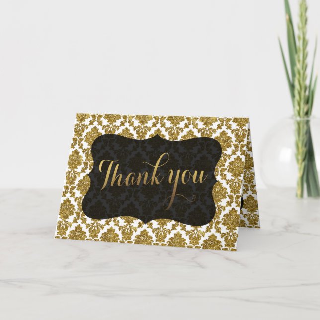 Glamorous Gold Damask Gold Foil Wedding THANK YOU (Front)