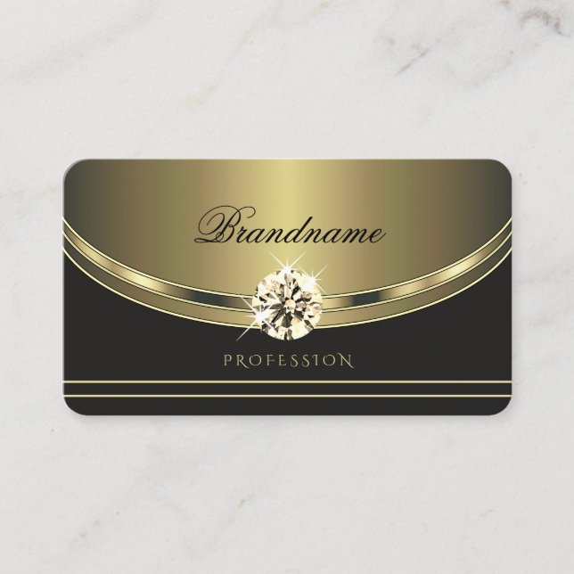 Glamorous Gold Dark Gray with Shimmery Rhinestones Business Card (Front)