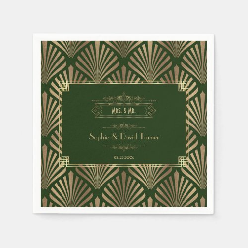 Glamorous Gold Dark Green Art Deco 1920s Wedding I Napkins