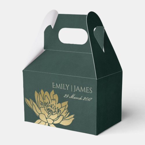 GLAMOROUS GOLD DARK GREEN  LOTUS FLORAL MONOGRAM FAVOR BOXES