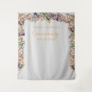 Glamorous Gold Diamond Floral Quinceanera Tapestry