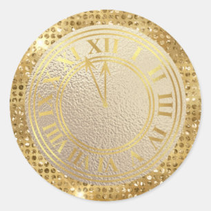 Glamorous Gold Diamonds Almost Midnight Clock Classic Round Sticker