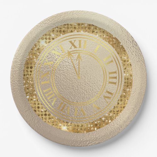 Glamorous Gold Diamonds Almost Midnight Clock Paper Plates