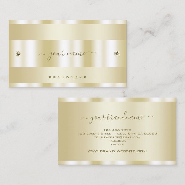 Glamorous Gold Effect with Cute Tiny Faux Diamonds Business Card (Front/Back)