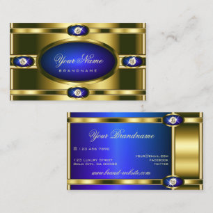 Glamorous Gold Effects Blue with Faux Rhinestones Business Card