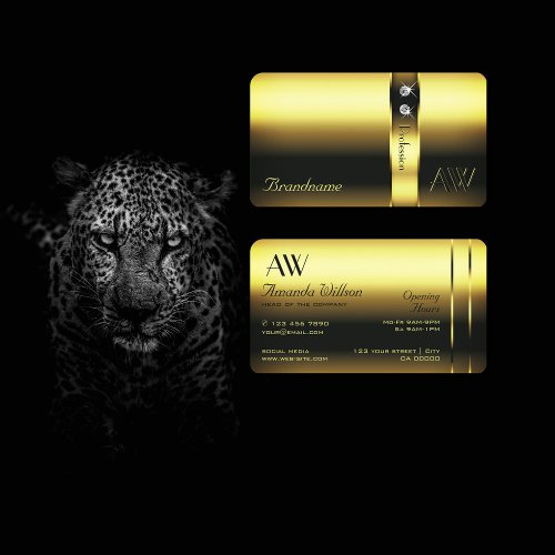 Glamorous Gold Effects with Monogram Opening Hours Business Card