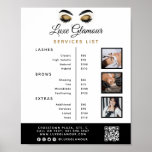 Glamorous Gold Eye Lash Brow Beauty Bar Price List Poster at Zazzle