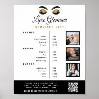 Glamorous Gold Eye Lash Brow Beauty Bar Price List