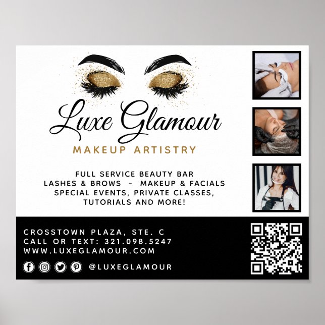 Glamorous Gold Eye Lashes Brows Beauty Bar Promo Poster (Front)