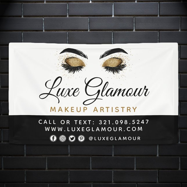Glamorous Gold Eye Lashes Brows Beauty Bar Signage Banner (Creator Uploaded)