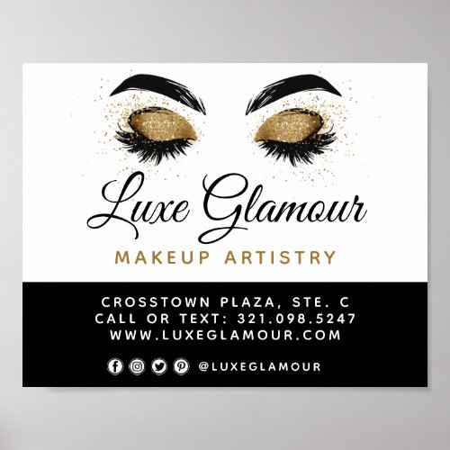 Glamorous Gold Eye Lashes Brows Beauty Bar Signage Poster
