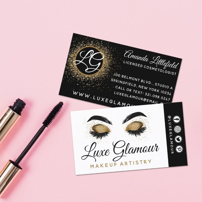 Glamorous Gold Eye Lashes Brows Beauty Bar Social Business Card
