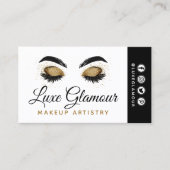 Glamorous Gold Eye Lashes Brows Beauty Bar Social Business Card (Front)