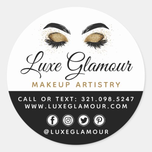Glamorous Gold Eye Lashes Brows Beauty Bar Social Classic Round Sticker