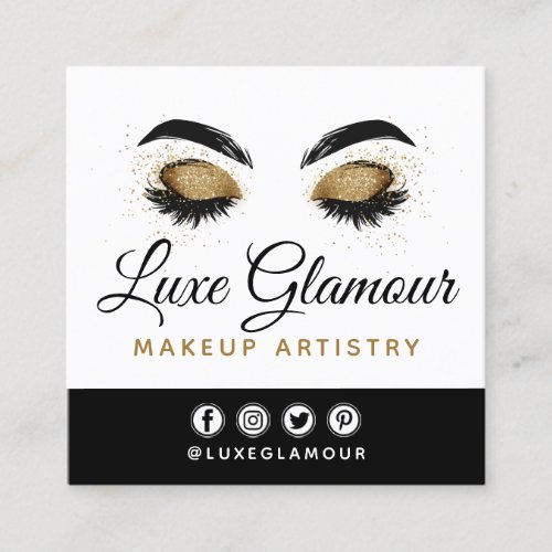 Glamorous Gold Eye Lashes Brows Beauty Bar Social Square Business Card