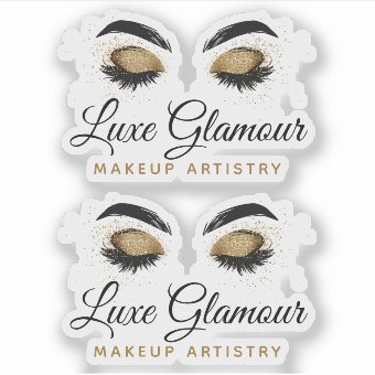 Glamorous Gold Eye Lashes Brows Makeup Artist Logo Sticker | Zazzle