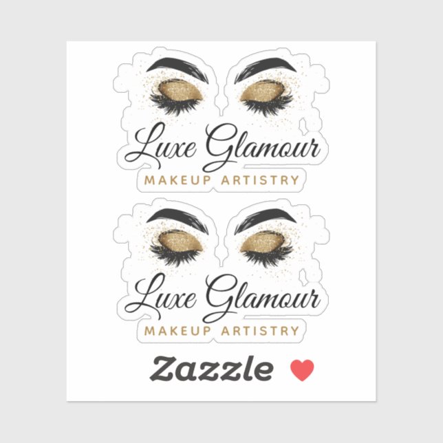 Glamorous Gold Eye Lashes Brows Makeup Artist Logo Sticker (Sheet)