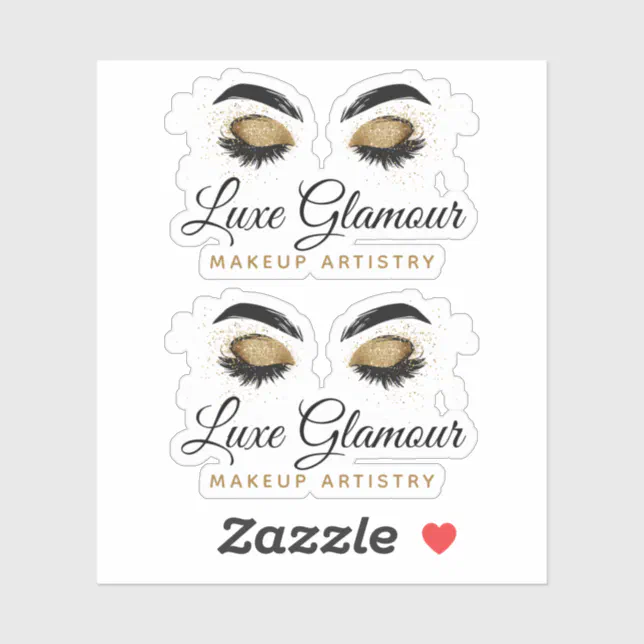 Glamorous Gold Eye Lashes Brows Makeup Artist Logo Sticker | Zazzle