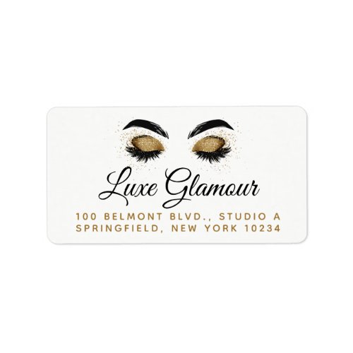 Glamorous Gold Eye Lashes Brows Makeup Bar Address Label