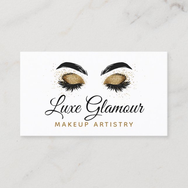 Glamorous Gold Eye Lashes Makeup Artist Beauty Bar Business Card (Front)
