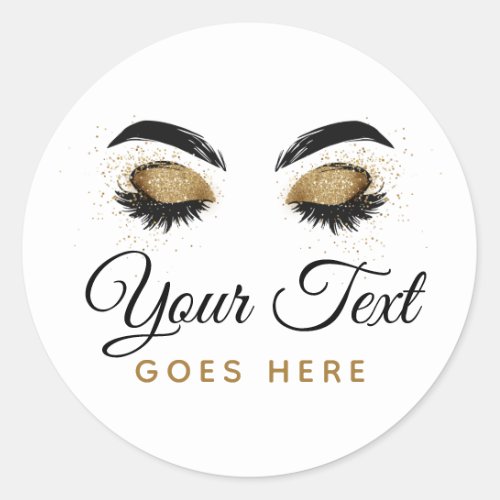 Glamorous Gold Eye Lashes Makeup Artist Beauty Bar Classic Round Sticker
