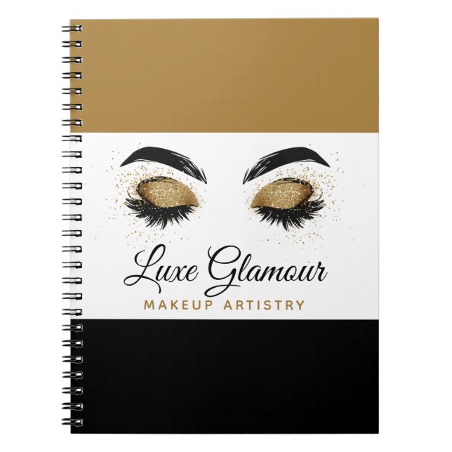 Glamorous Gold Eye Lashes Makeup Artist Beauty Bar Notebook (Front)