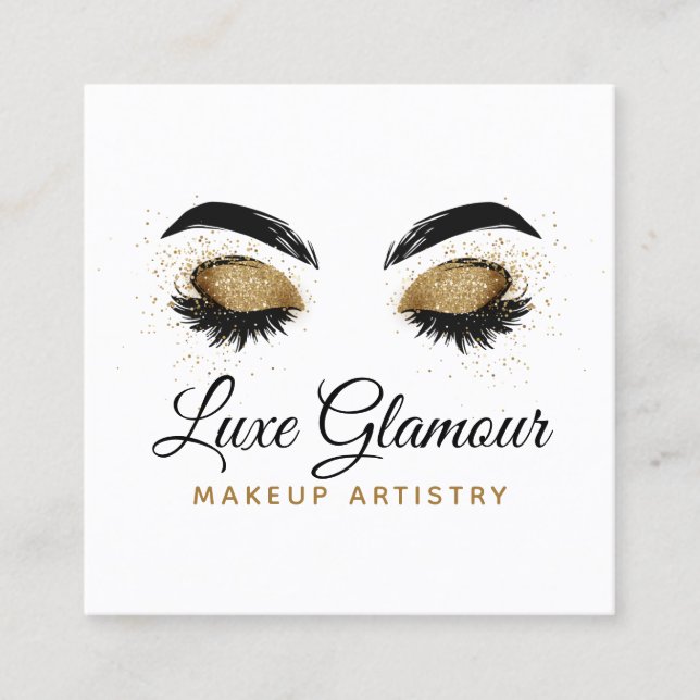 Glamorous Gold Eye Lashes Makeup Artist Beauty Bar Square Business Card (Front)