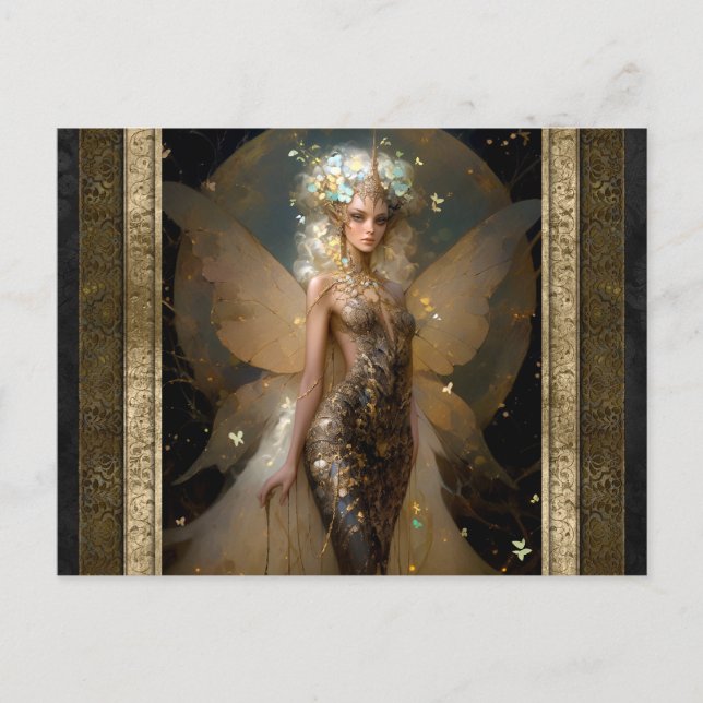 Glamorous Gold Fairy Girl Fantasy Art Postcard (Front)