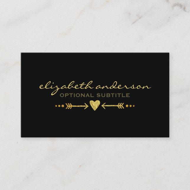 Glamorous Gold Faux Glitter - Heart & Arrows Motif Business Card (Front)