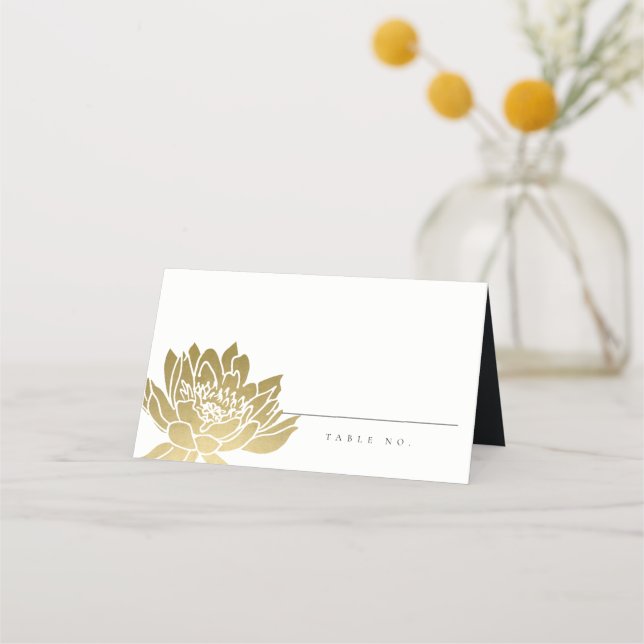 GLAMOROUS GOLD FAUX WATER LILLY LOTUS FLORAL PLACE CARD (Front)