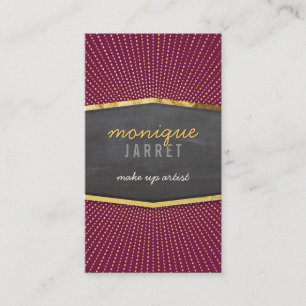GLAMOROUS gold foil art deco sunburst maroon red Business Card