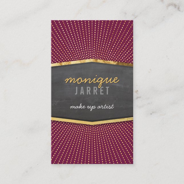 GLAMOROUS gold foil art deco sunburst maroon red Business Card (Front)