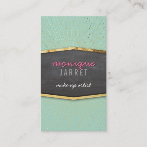 GLAMOROUS gold foil art deco sunburst mint green Business Card Template