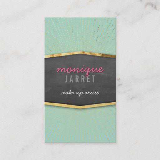 Customizable GLAMOROUS gold foil art deco sunburst mint green Business Card Template