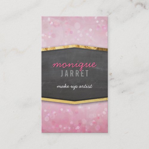 GLAMOROUS gold foil chalkboard panel pink bokeh Business Card Template