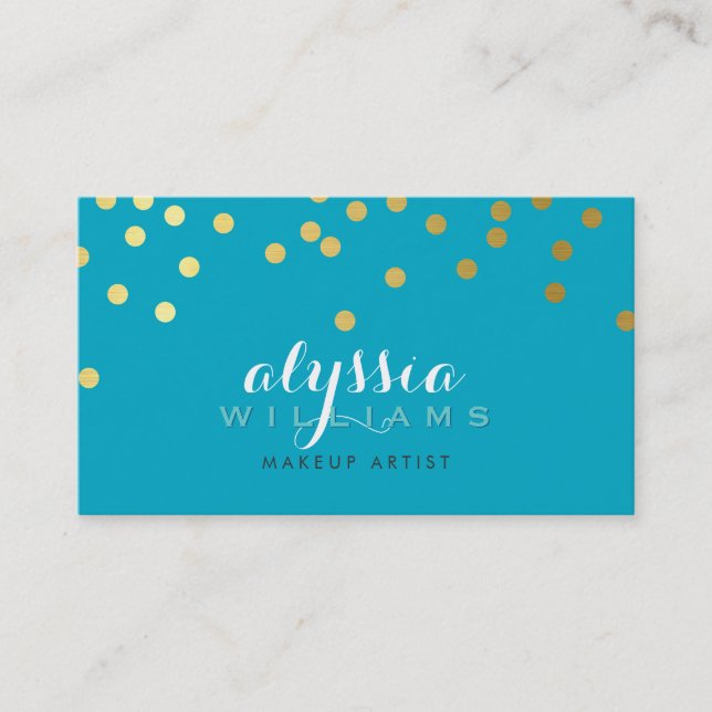 GLAMOROUS gold foil confetti dots turquoise Business Card (Front)