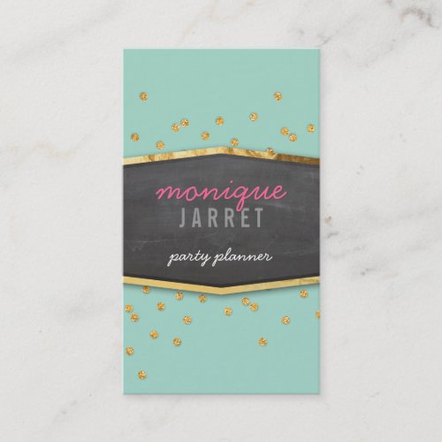 GLAMOROUS gold foil glitter confetti mint green Business Card Template