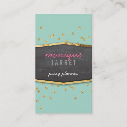 Customizable GLAMOROUS gold foil glitter confetti mint green Business Card Template