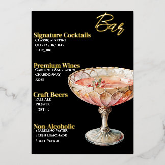 Glamorous Gold-Foiled Beverage Menu