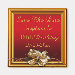 Glamorous Gold Frame & Faux Bow 100th Birthday Magnet