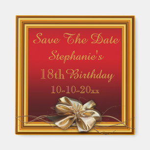 Glamorous Gold Frame & Faux Bow 18th Birthday Magnet