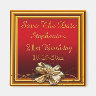 Glamorous Gold Frame & Faux Bow 21st Birthday Magnet