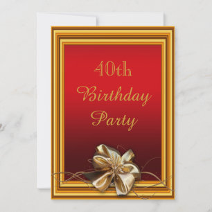 Glamorous Gold Frame & Faux Bow 40th Birthday Invitation