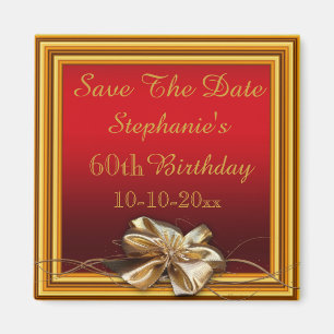 Glamorous Gold Frame & Faux Bow 60th Birthday Magnet