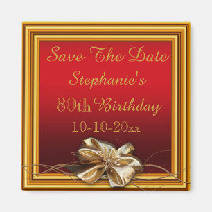 Glamorous Gold Frame & Faux Bow 80th Birthday Magnet