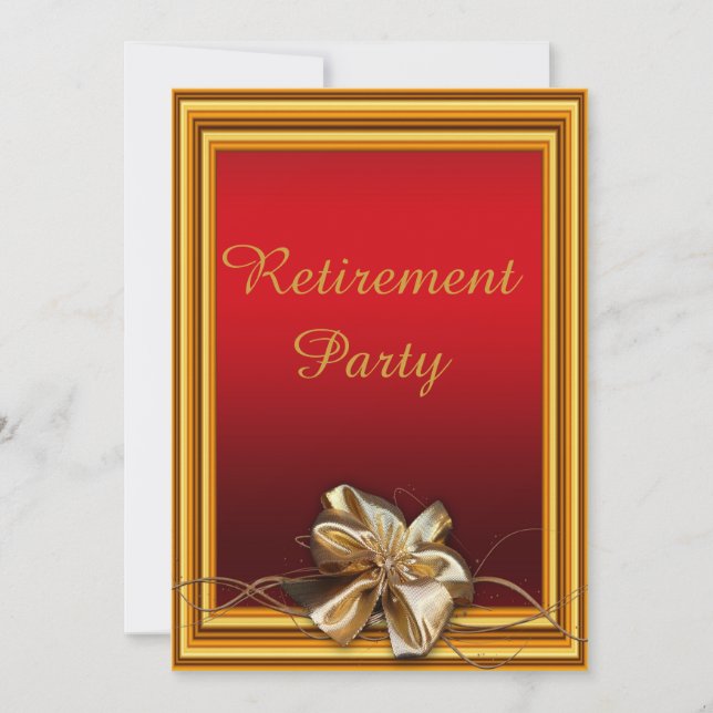 Glamorous Gold Frame & Faux Bow Retirement Party Invitation (Front)